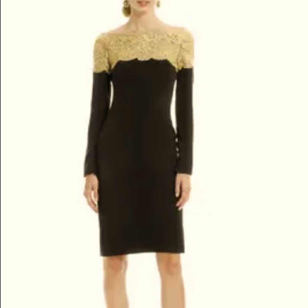 Reem Acra Black and Gold Silk Dress